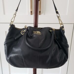 Coach Shoulder Bag Black Italian Leather Madison Satchel Top Handle Tote